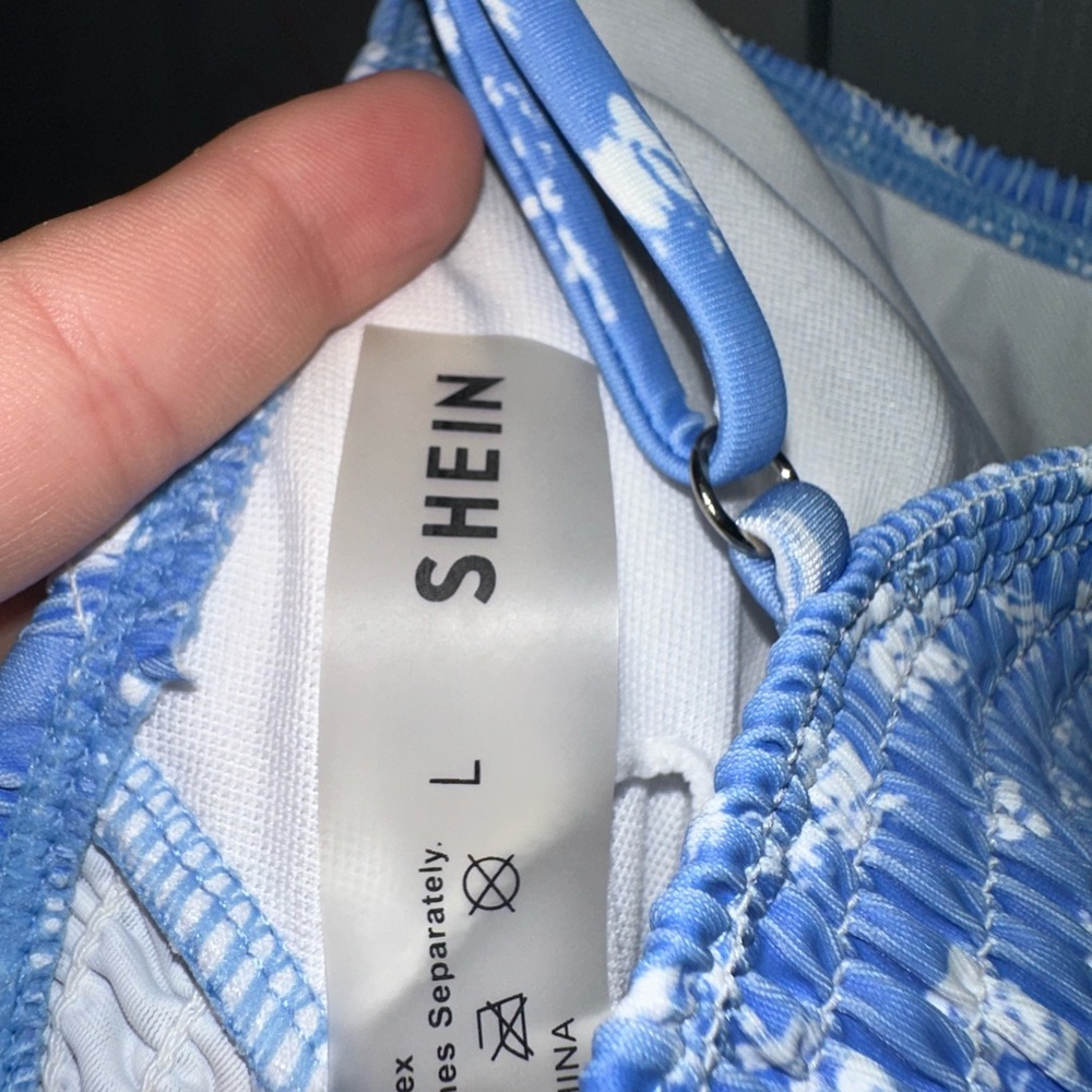 SHEIN Blue and White Smocked Bikini Top - Picture 3 of 3